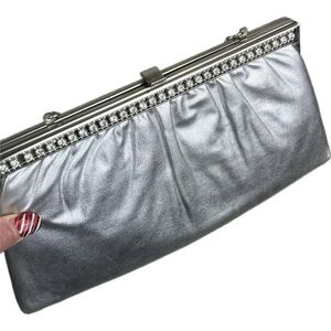 HL Harry Levine USA Glamorous Silver Evening Bag Faux Diamond Bling &Chain Strap